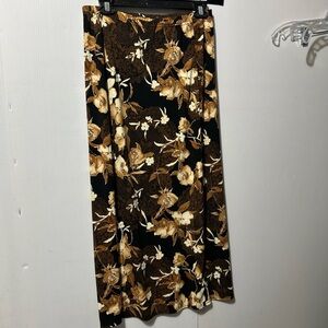 JM Collection Black and Tan Floral Midi Skirt
